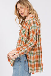 SAGE + FIG Side Slit Plaid Button Down Long Sleeve Shirt OutfitFlow